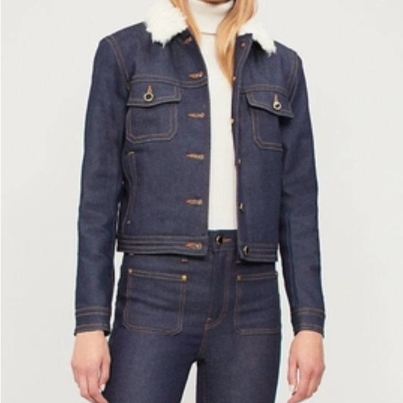 SUPER TRENDY LUXURY BRAND KHAITE SHERPA LINED DENIM JACKET. SIZE M RETAIL $1000 - Picture 3 of 6